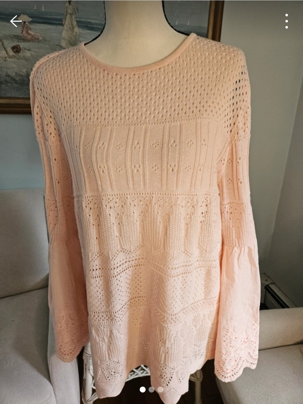 Light Peach Open-Knit Long Sleeve Pullover Top